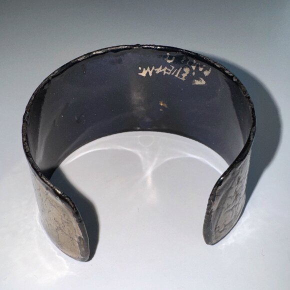 Metal Artisan Made Cuff Bracelet Maltese Cross Signed Black Silver Gold & Red - Picture 4 of 7